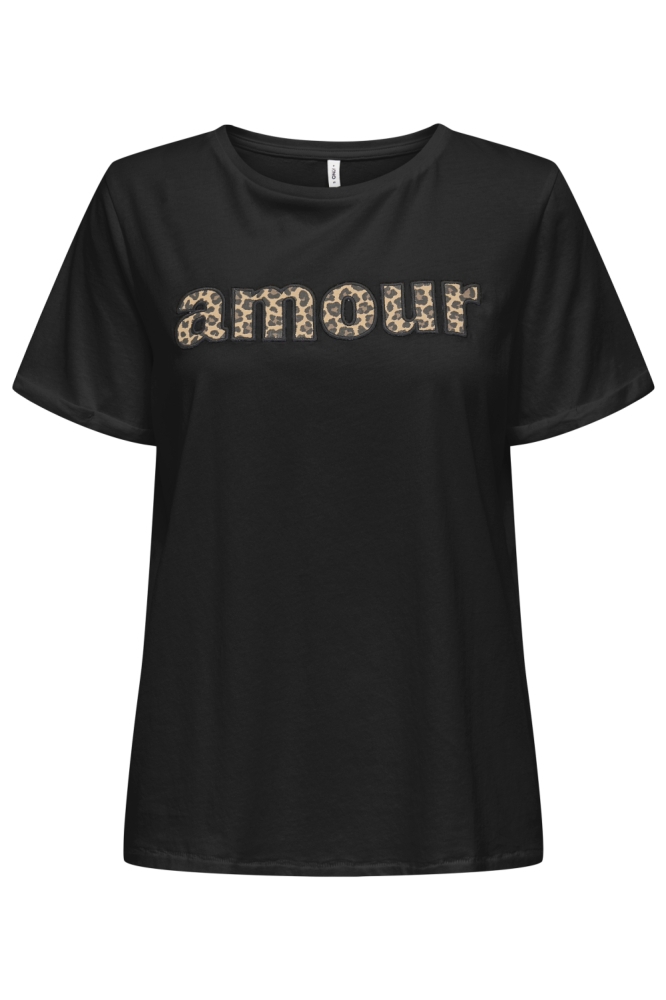 ONLLINE LIFE S/S O-NECK PRINT TOP C 15359250 BLACK/AMOUR